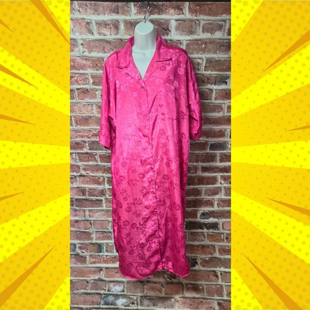 Vintage 80s Women's EJL Button Up Satin Nightgown House Coat One Size‎